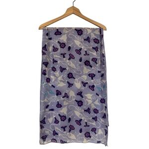 Art‎ Deco 100% Silk Lavender Honey Suckle Floral & Butterfly Rectangular Scarf